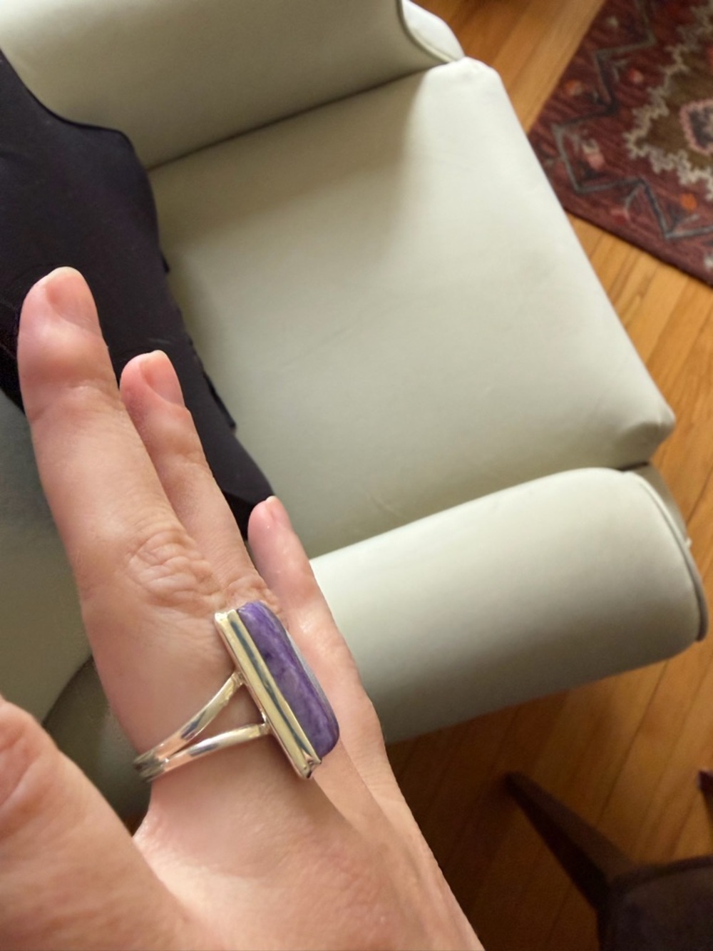 Rectangular Purple Stone Sterling Ring - Picture 3 of 5